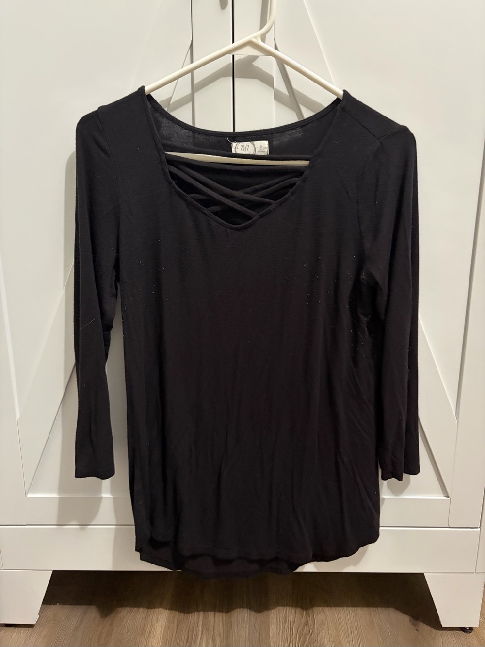 Maurices Black Long Sleeve Top with Crisscross Neck